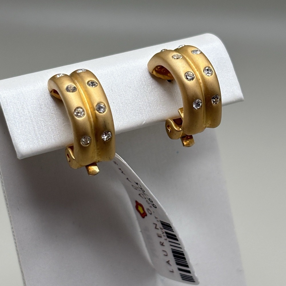 Lauren G Adams 18k Gold Plated Huggie Clip On Earrings Cubic Zirconia $135 MSRP